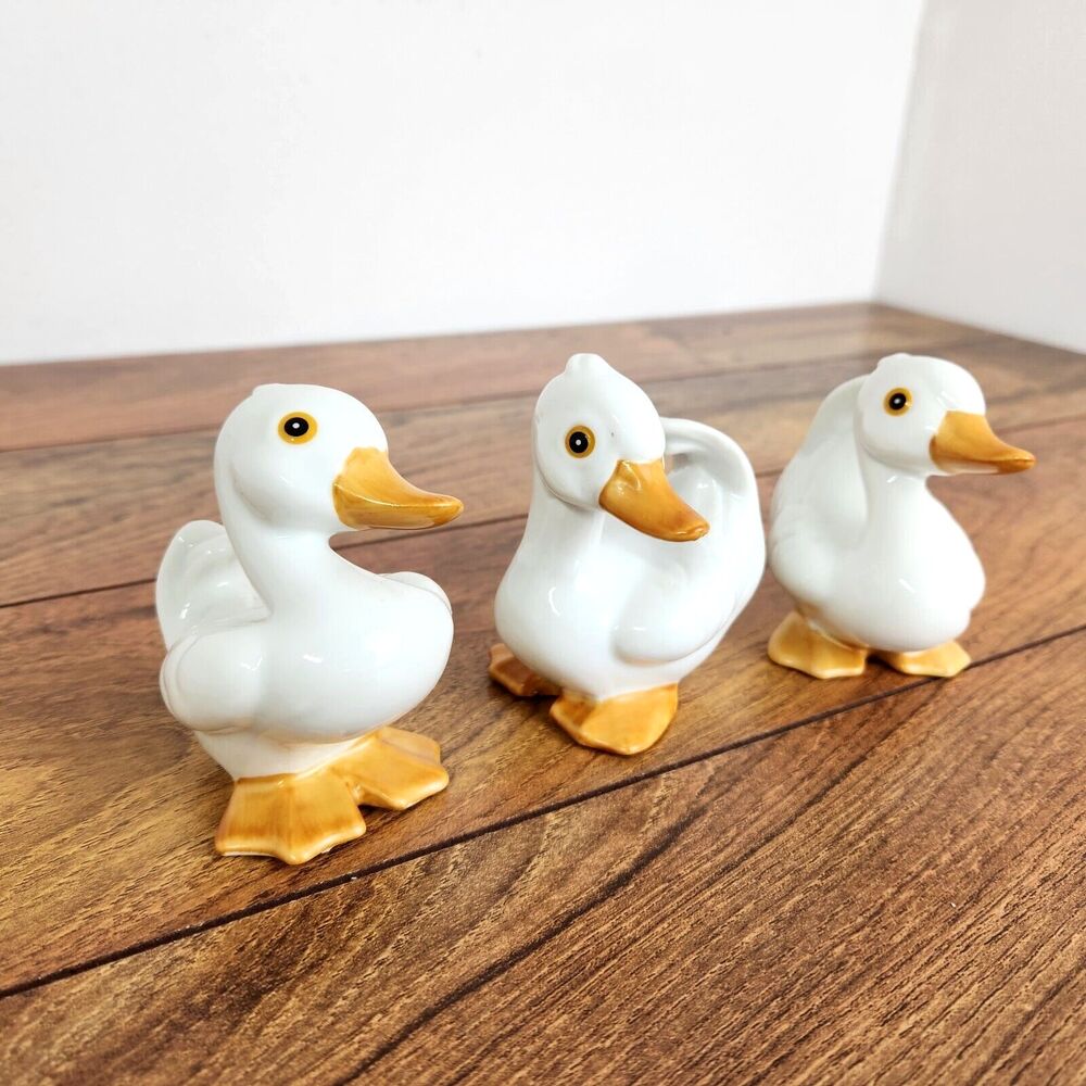 Vintage Set of 3 Homco Duck Figurines Porcelain #1414 Taiwan Easter